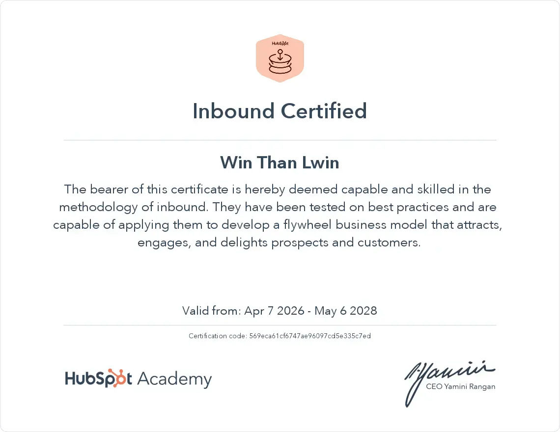 Inbound Certificate Hubspot